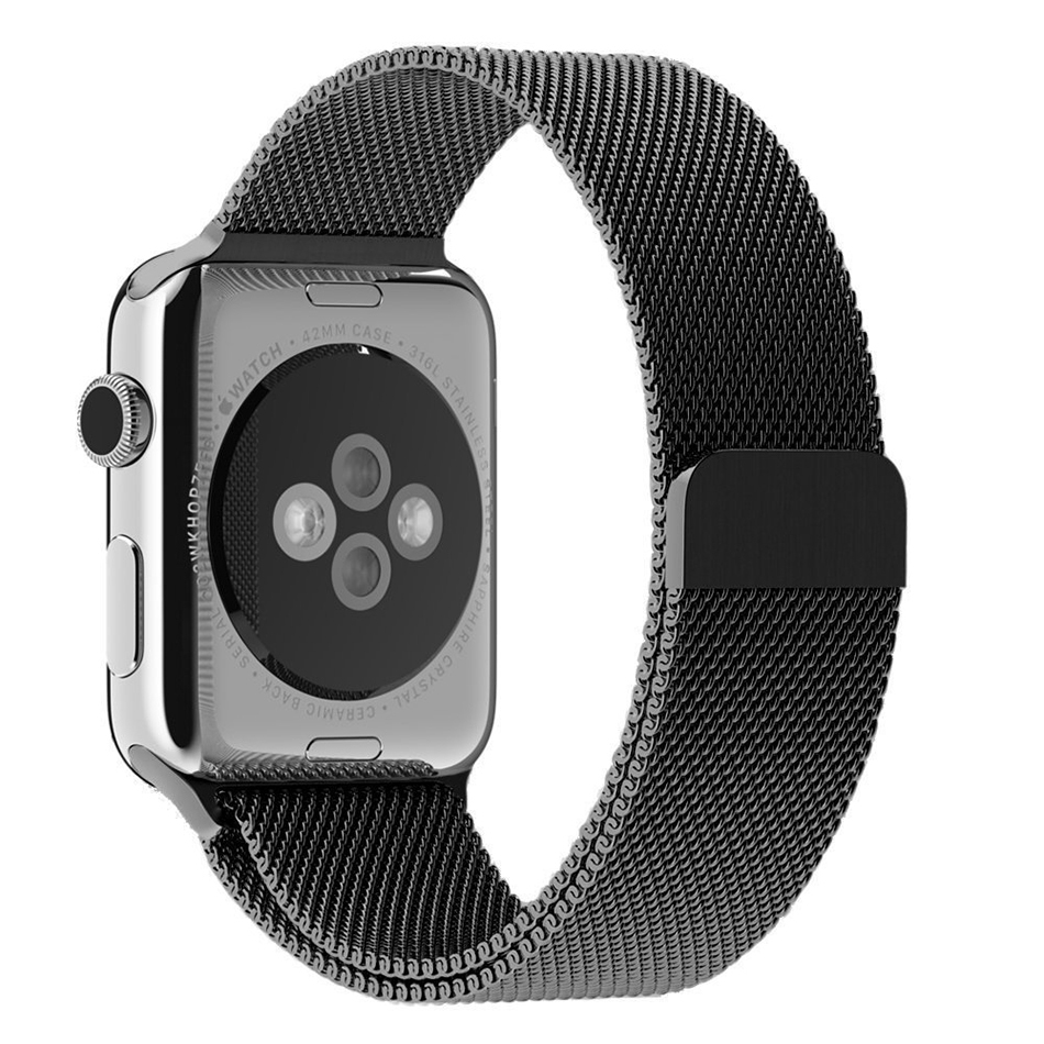 stainless steel apple watch black sport band