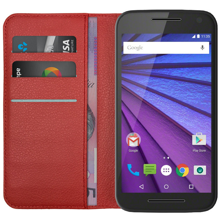 Doe herleven Bijdragen Is Leather Wallet Case for Motorola Moto G (3rd Gen) - Red