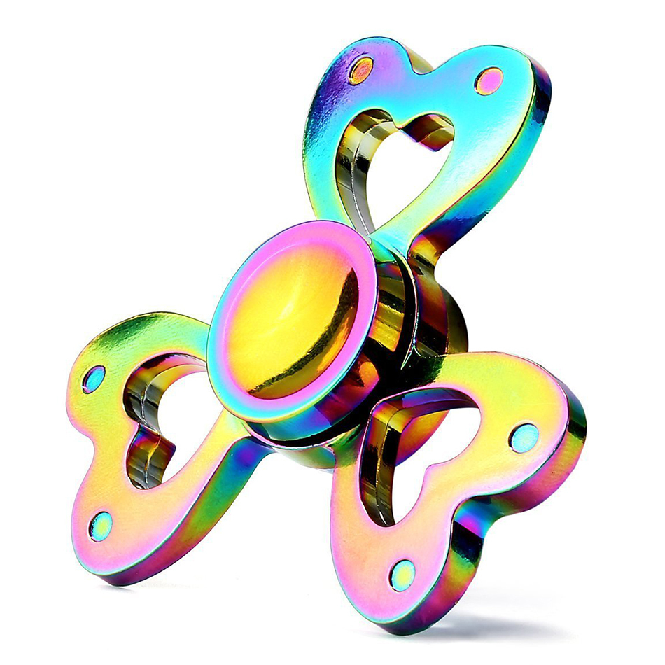 Zinc Alloy Rainbow Fidget Spinner (3-Side) Love Heart