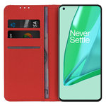 Leather Wallet Case & Card Holder Pouch for OnePlus 9 Pro - Red
