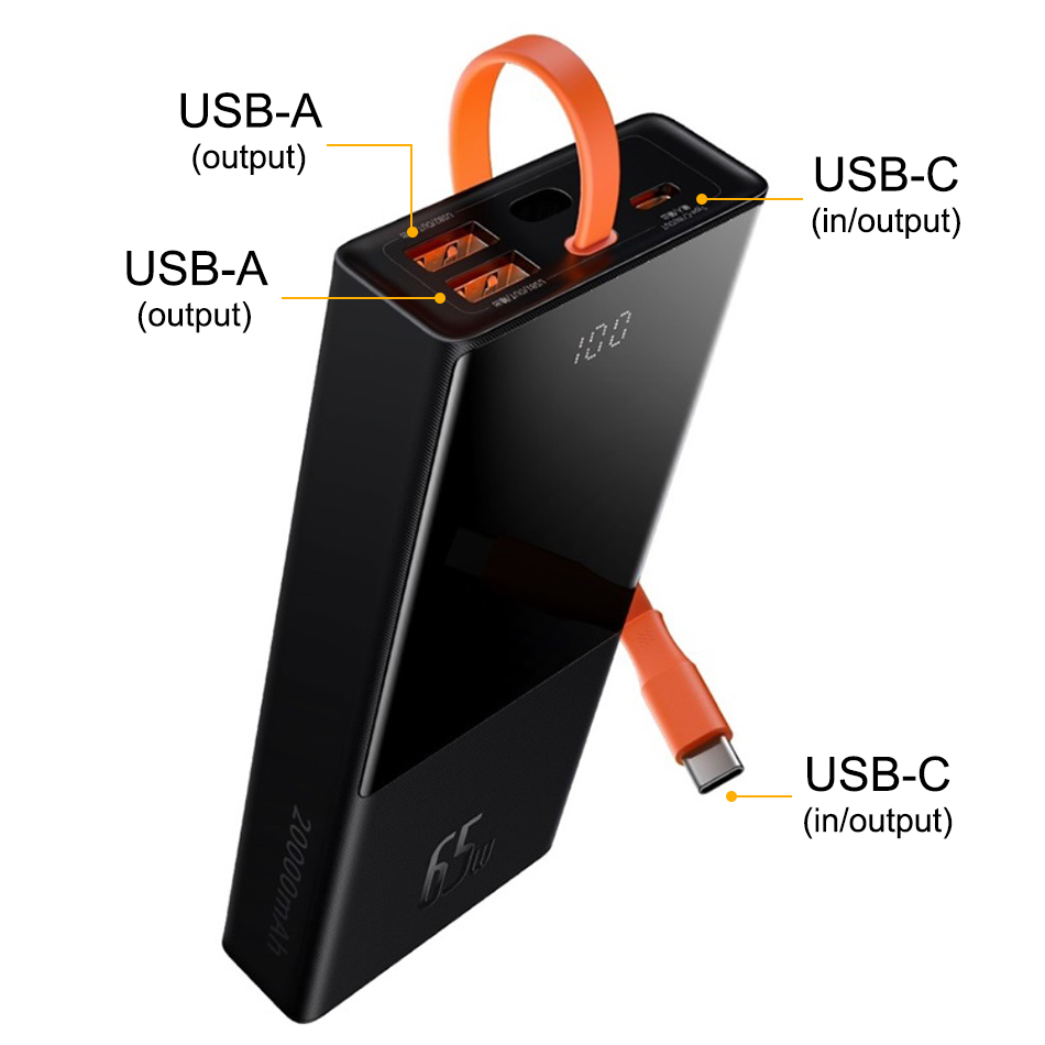  Baseus Power Bank, 20000mAh 100W PD Fast Charging Portable  Charger with Digital Display, Blade HD (High Density Version) Laptop  Battery Bank for ROG Ally, Steam Deck, MacBook, iPad, iPhone, Samsung 