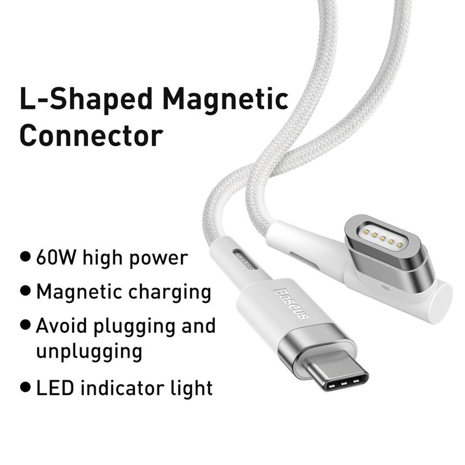 Câble usb-c vers magsafe 1 macbook coudé puissance 60w 2m baseus blanc  DATA-BAZ-W02 - Conforama