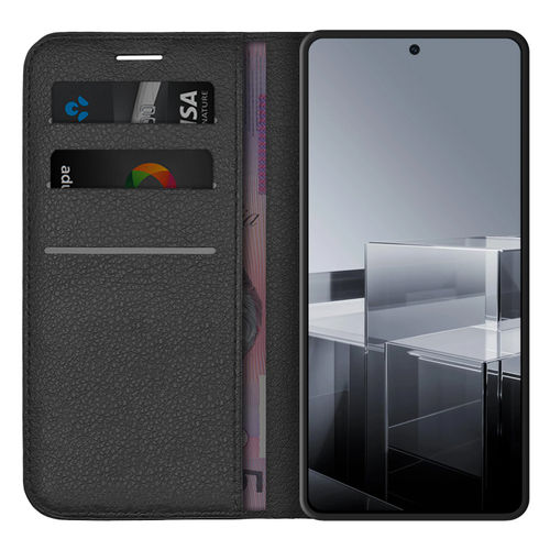 Leather Wallet Case & Card Holder Pouch for Asus Zenfone 11 Ultra - Black
