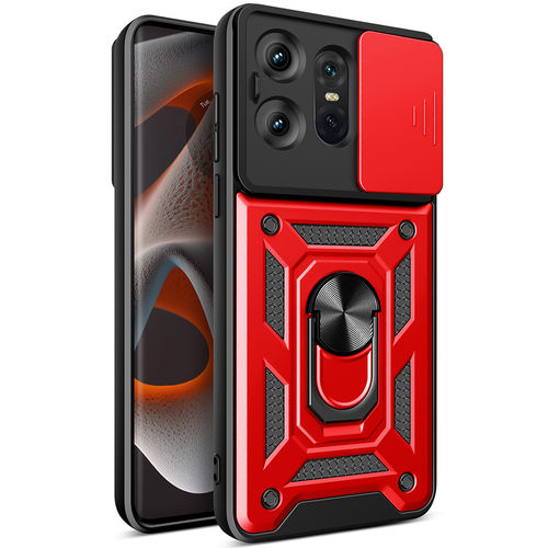 Heavy Duty Shockproof Case / Slide Camera Cover for Motorola Edge 50 Pro - Red