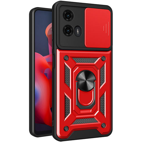 Heavy Duty Shockproof Case / Slide Camera Cover for Motorola Moto G04 / G24 - Red
