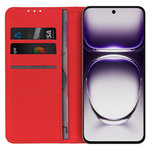 Leather Wallet Case & Card Holder Pouch for Oppo Reno12 5G - Red