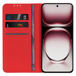 Leather Wallet Case & Card Holder Pouch for Oppo Reno12 Pro 5G - Red