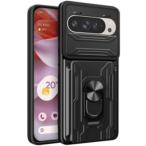 Dual Armour Slide Case / Card Slot Holder / Camera Cover for Google Pixel 9 / 9 Pro - Black