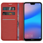 Leather Wallet Case & Card Holder Pouch for Huawei Nova 3e - Red
