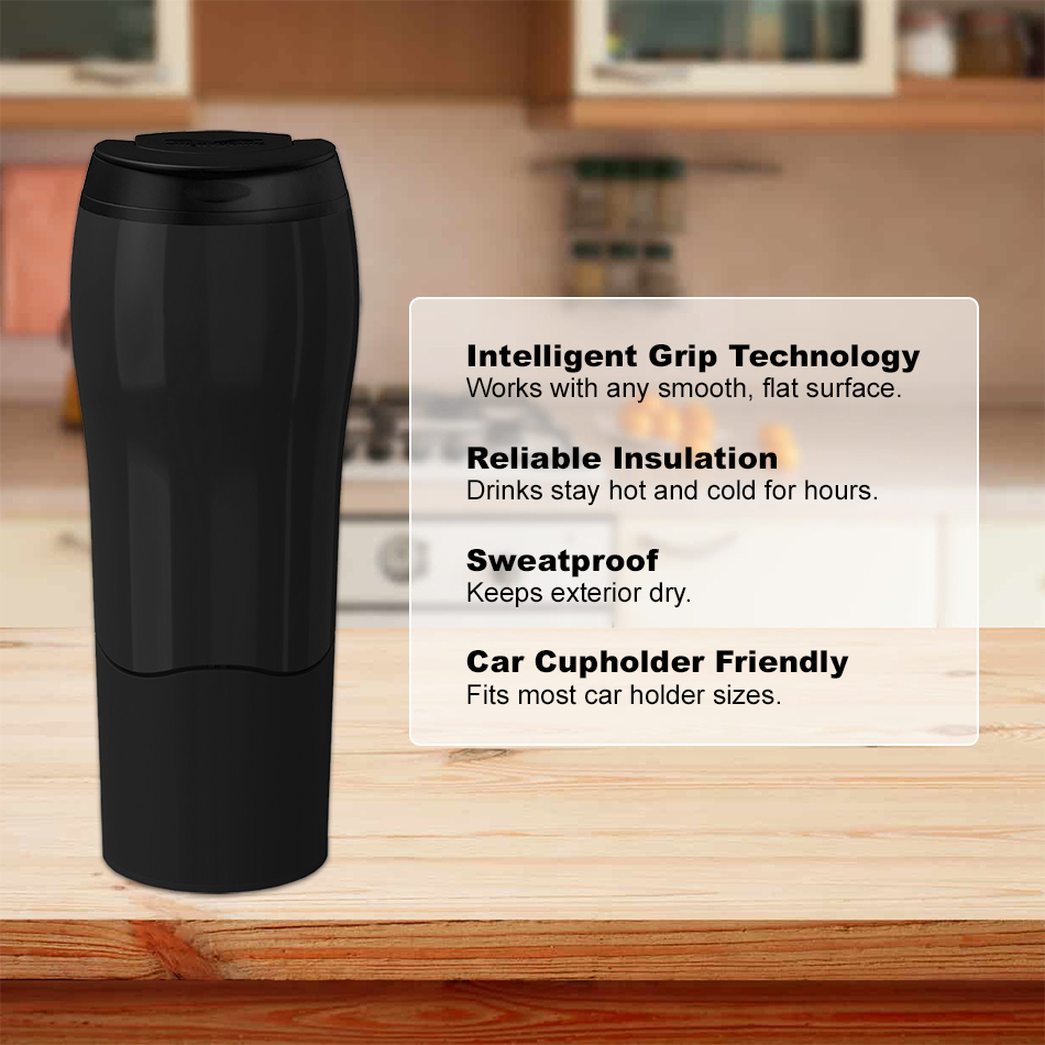 Spill Proof Smart Grip Portable Travel Coffee Mug Black 3286