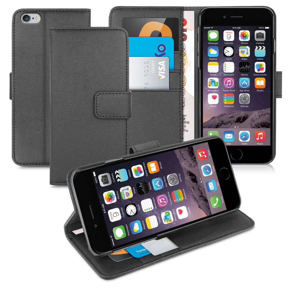 Orzly Leather Wallet Case - Apple iPhone 6s Plus (Black)